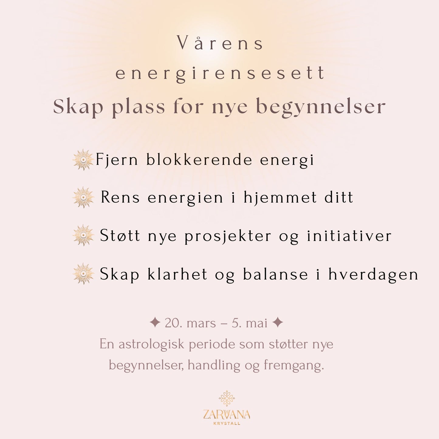 Vårens energirensesett – krystaller og energirens for nye begynnelser mellom 20. mars og 5. mai
