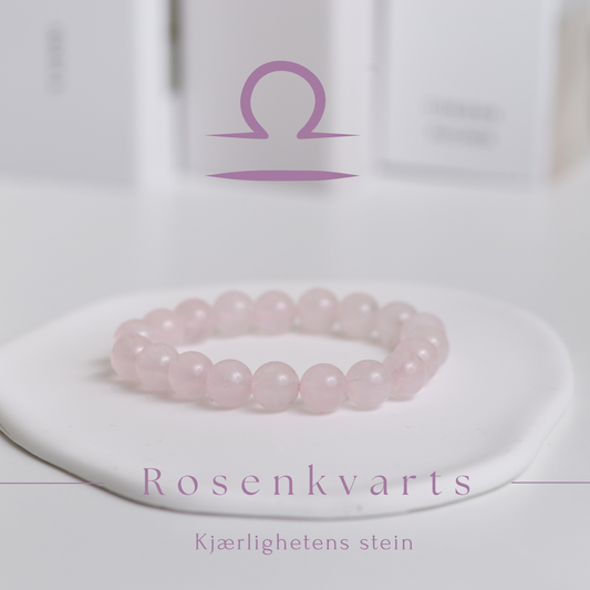 Håndlaget rosenkvarts armbånd fra Zarvana Krystall Oslo