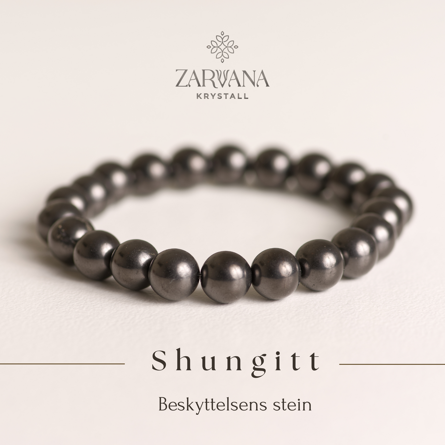 Håndlaget shungitt armbånd fra Zarvana Krystall – beskytter mot negativ energi og elektromagnetisk stråling.