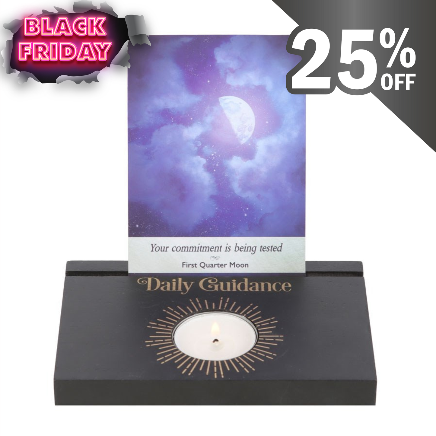 Svart tarotkortholder med telysholder