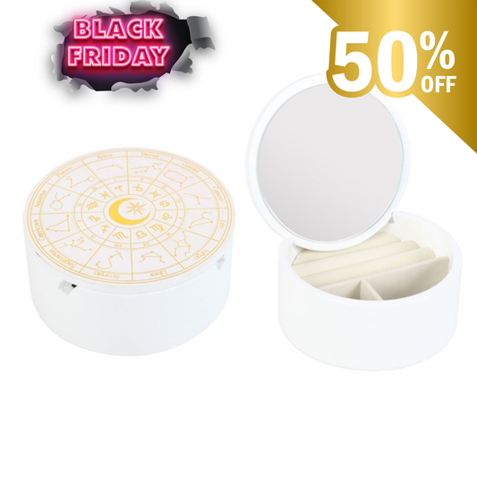 Smykkeskrin med stjernetegn – hvit treboks med speil