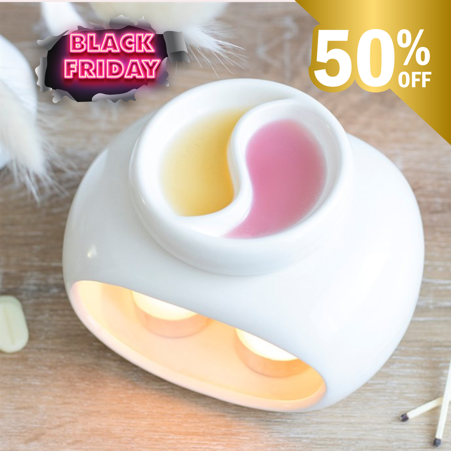 Dobbel duftbrenner for eteriske oljer og voks