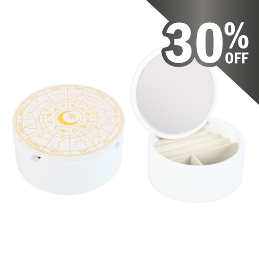 Smykkeskrin med stjernetegn – hvit treboks med speil