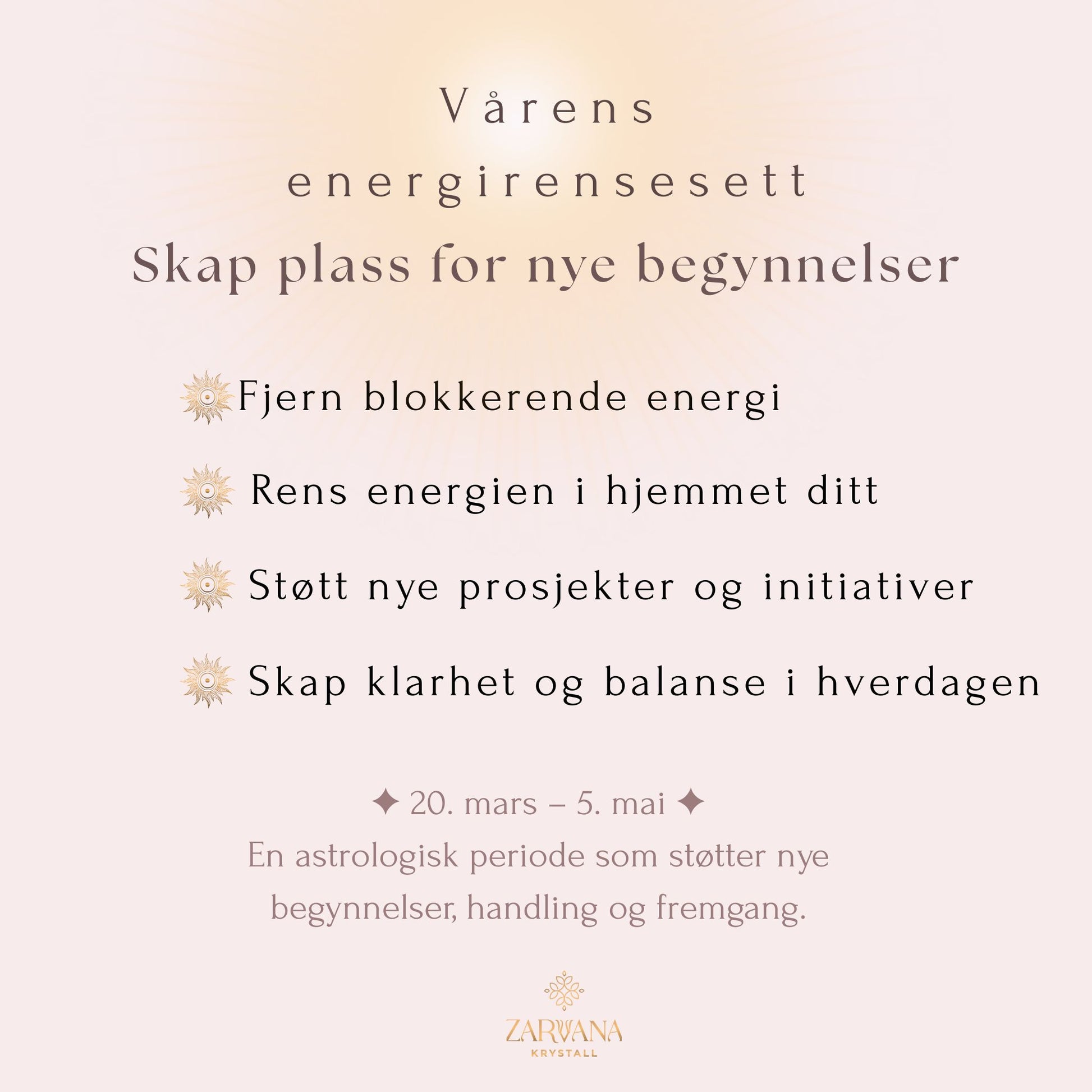 Vårens energirensesett – krystaller og energirens for nye begynnelser mellom 20. mars og 5. mai