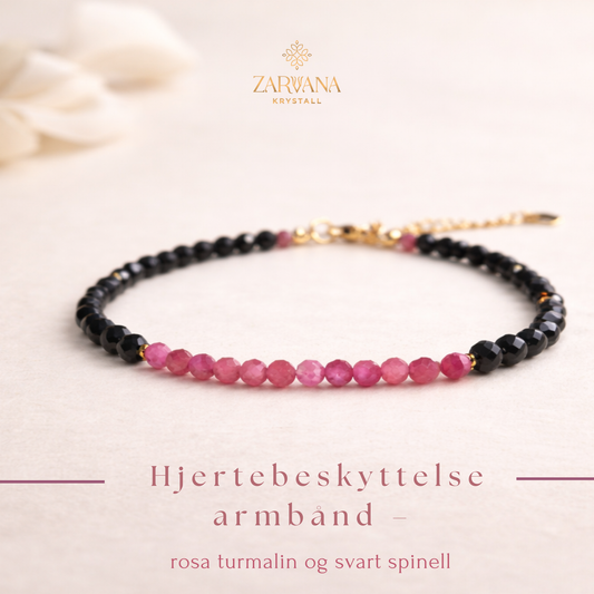 Hjertebeskyttelse armbånd - pink turmalin og svart spinell