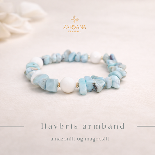 Havbris armbånd med amazonitt og magnesitt – håndlaget krystallarmbånd