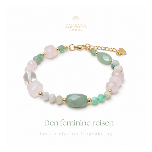 ppvåkning armbånd med rosenkvarts, grønn aventurin, bergkrystall og burmesisk jade